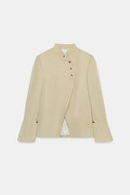 Women's mandarin collar blazer jacket with long flared cuffs