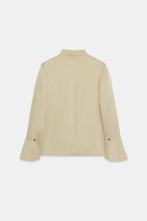 Women's mandarin collar blazer jacket with long flared cuffs