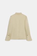 Women's mandarin collar blazer jacket with long flared cuffs