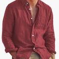 Men's long sleeve textured shirt with point collar, button front and chest pocket