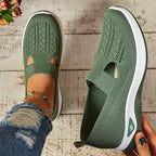 Women's slip-on trainers with textured openwork upper and white wedge sole
