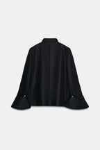 Women's mandarin collar blazer jacket with long flared cuffs