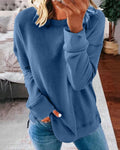 Women's plain crew neck sweatshirt with long sleeves and ribbed-look trims