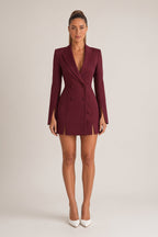 Women's double-breasted blazer mini dress with long sleeves and notched lapels