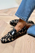Women's cow print colourblock round toe slip-on loafers