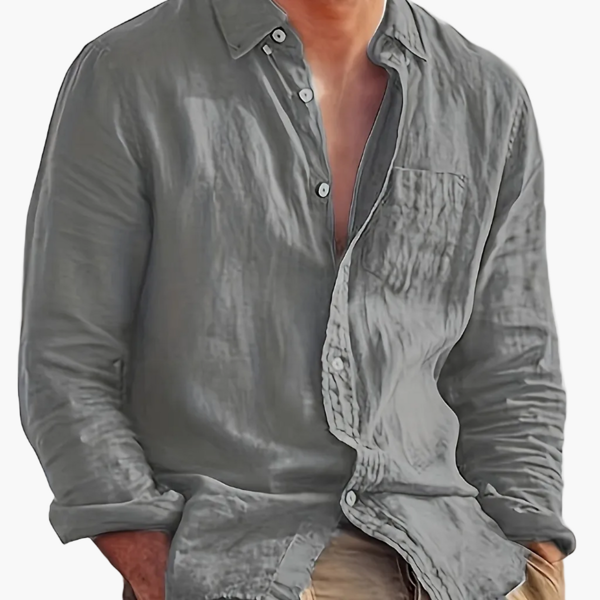 Men's long sleeve textured shirt with point collar, button front and chest pocket