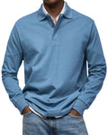 Men's long-sleeve polo jumper with collar, buttons and ribbed cuffs