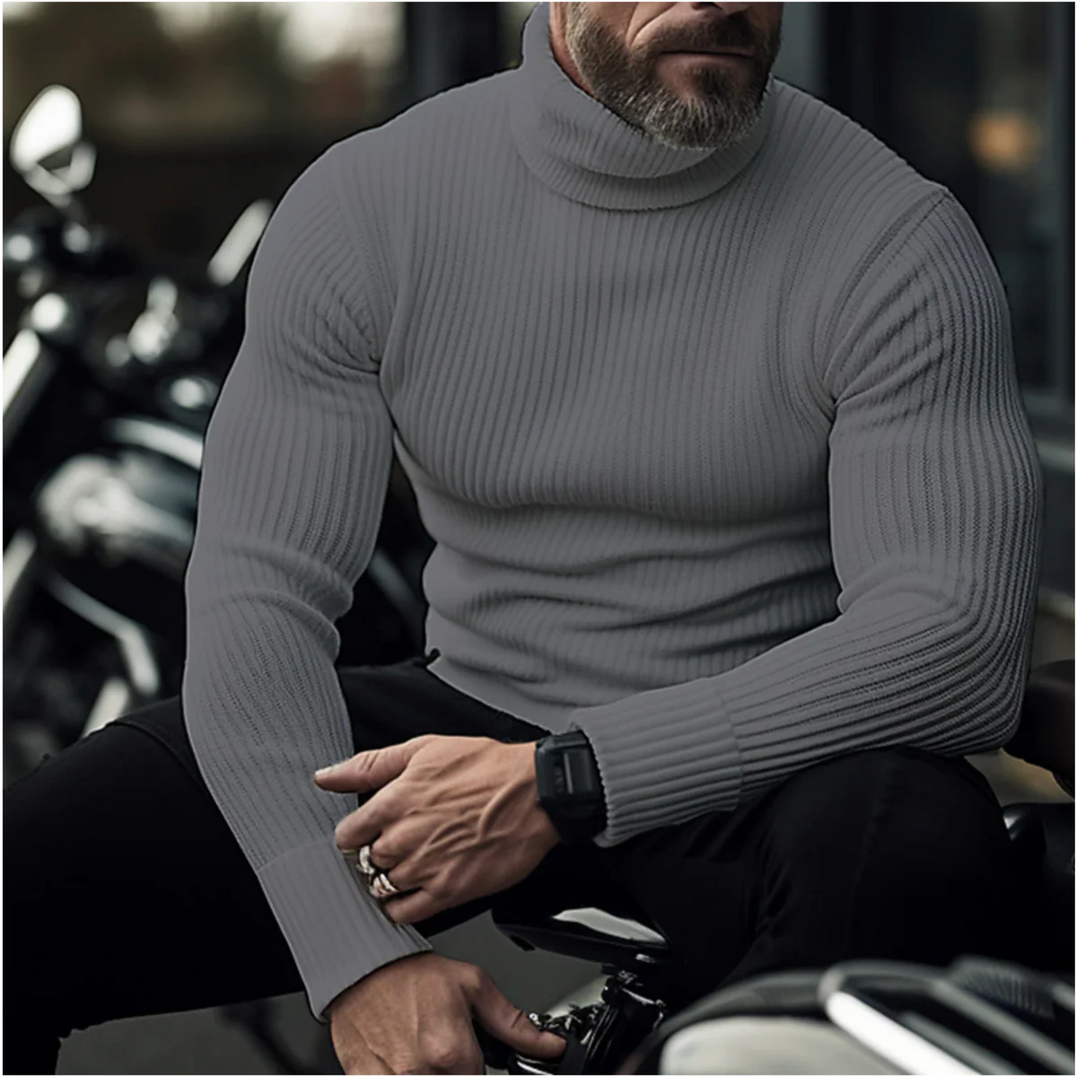 Men's ribbed turtleneck slim fit sweater