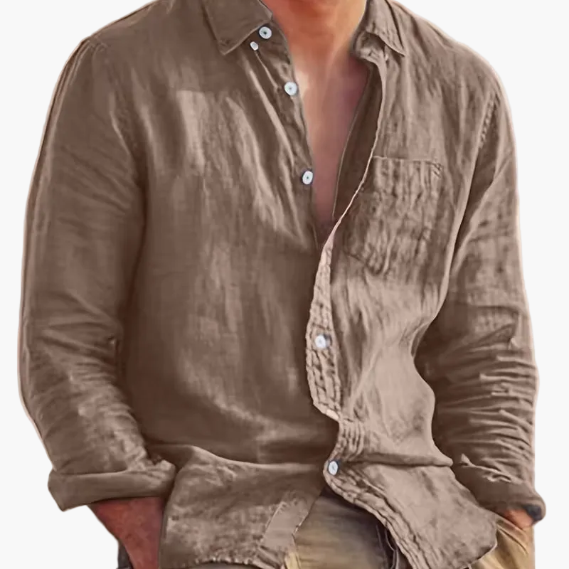 Men's long sleeve textured shirt with point collar, button front and chest pocket