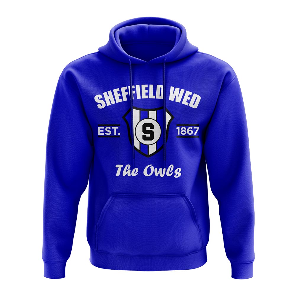 Blue Sheffield Wednesday graphic pullover hoodie with hood, long sleeves and front pouch pocket