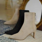 Women's pointed toe ankle boots with high stiletto heels and side zippers