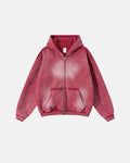 Washed distressed zip-up hoodie with hood, long sleeves and front pouch pockets