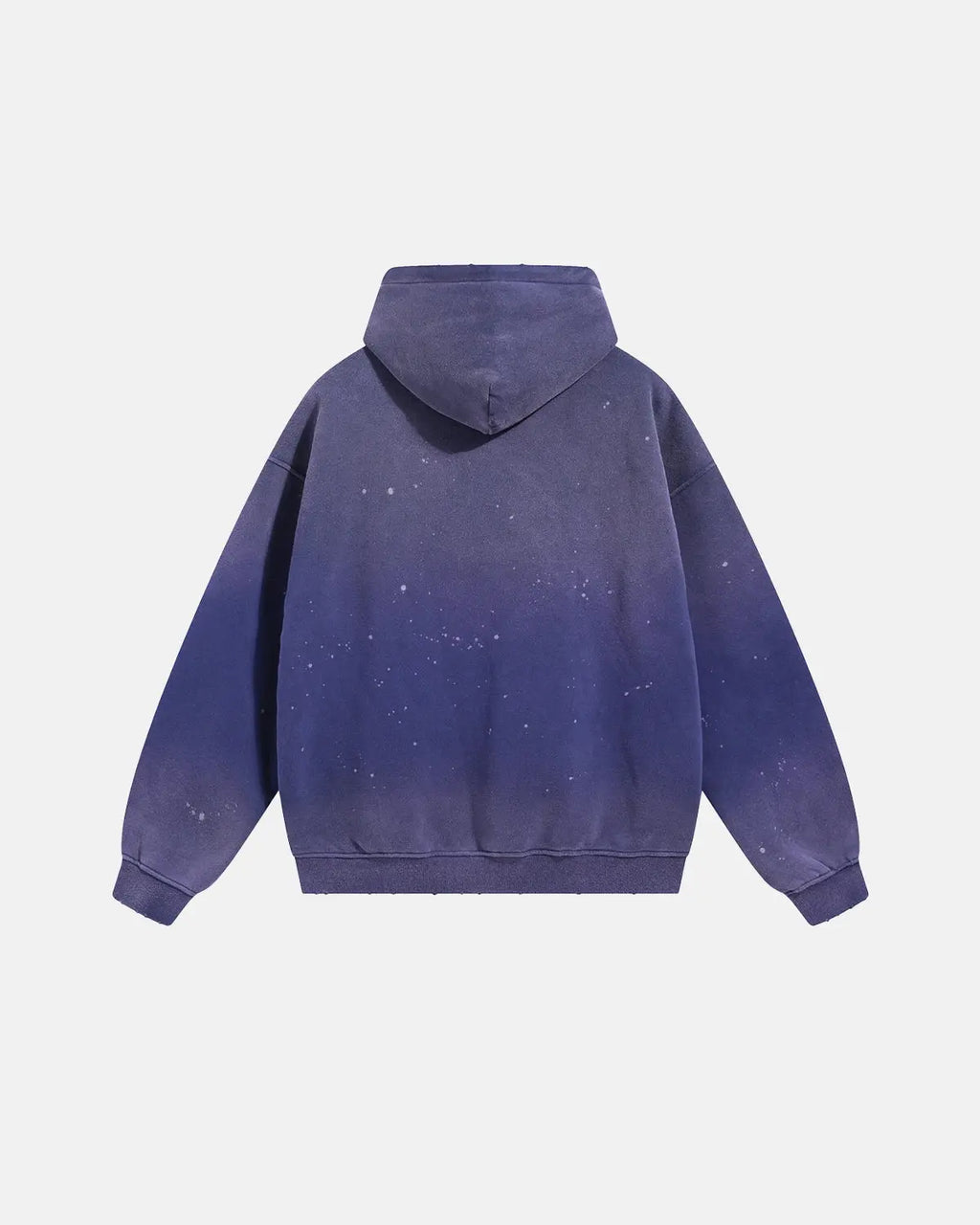 Unisex acid-washed splatter hoodie with hood, long sleeves and kangaroo pocket