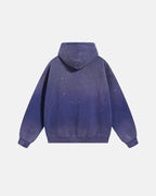 Unisex acid-washed splatter hoodie with hood, long sleeves and kangaroo pocket