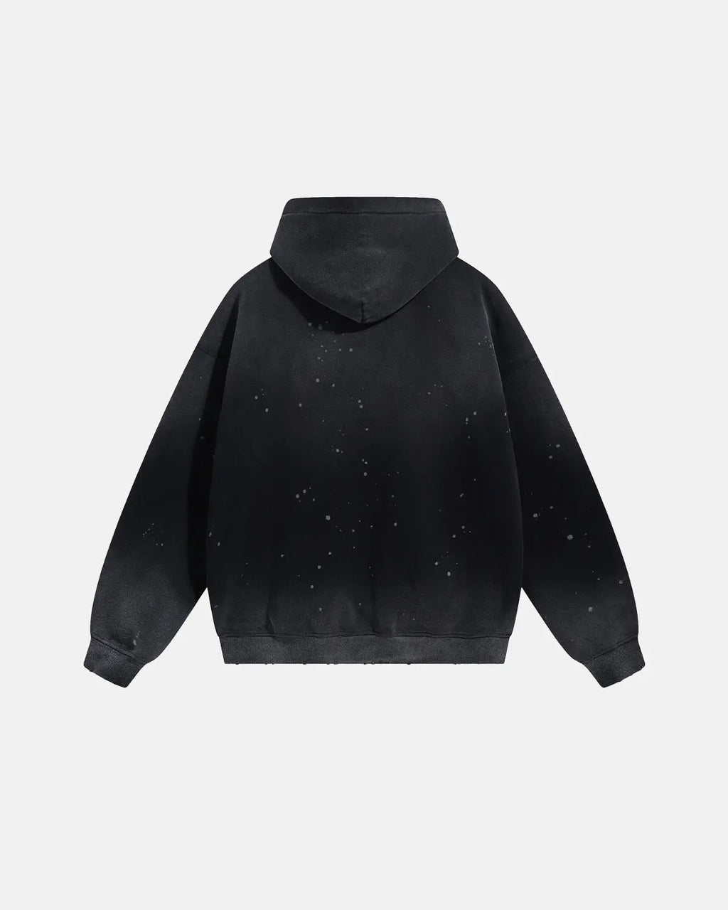 Unisex acid-washed splatter hoodie with hood, long sleeves and kangaroo pocket