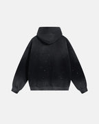Unisex acid-washed splatter hoodie with hood, long sleeves and kangaroo pocket