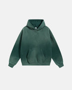 Unisex acid-washed splatter hoodie with hood, long sleeves and kangaroo pocket