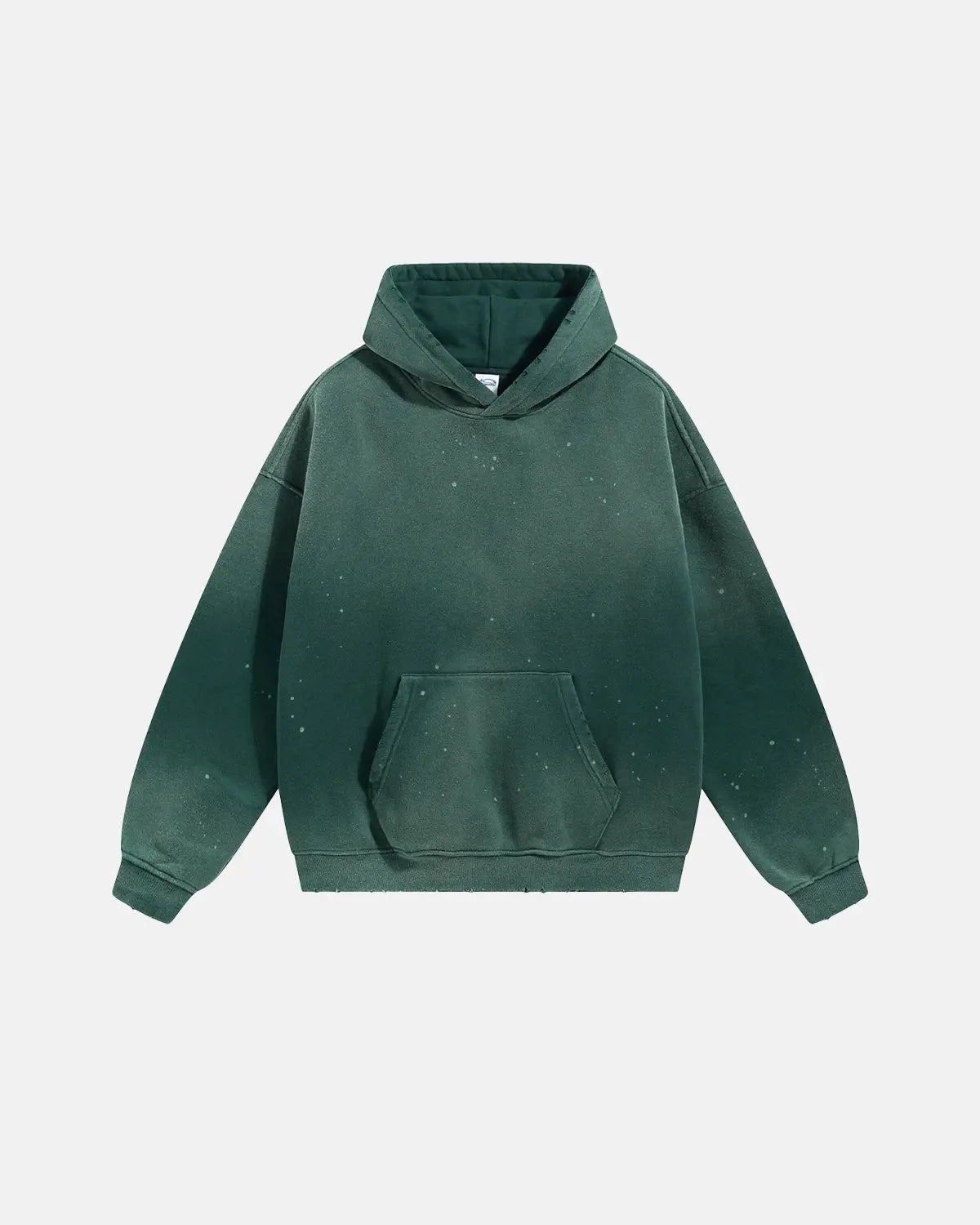 Unisex acid-washed splatter hoodie with hood, long sleeves and kangaroo pocket