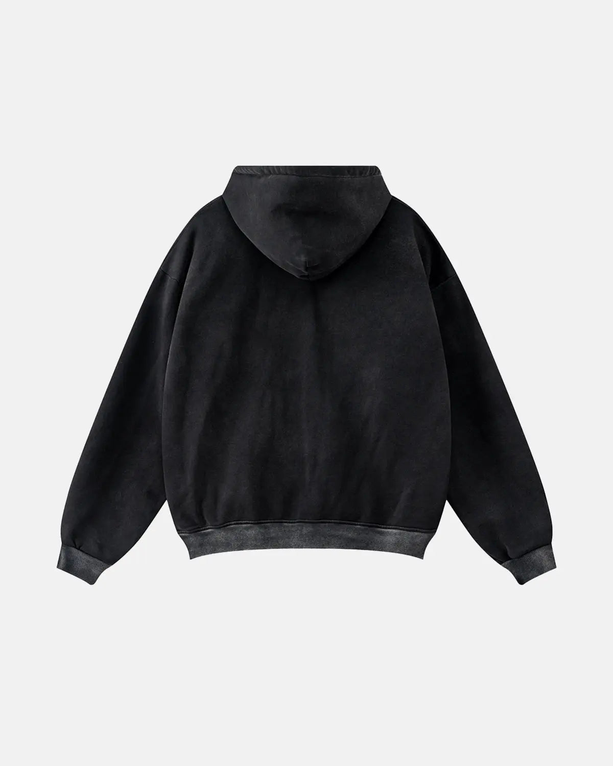 Black men's hooded zip-up hoodie with contrasting chest and sleeve stripes