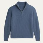 Men's ribbed mock neck half-zip sweater with long sleeves