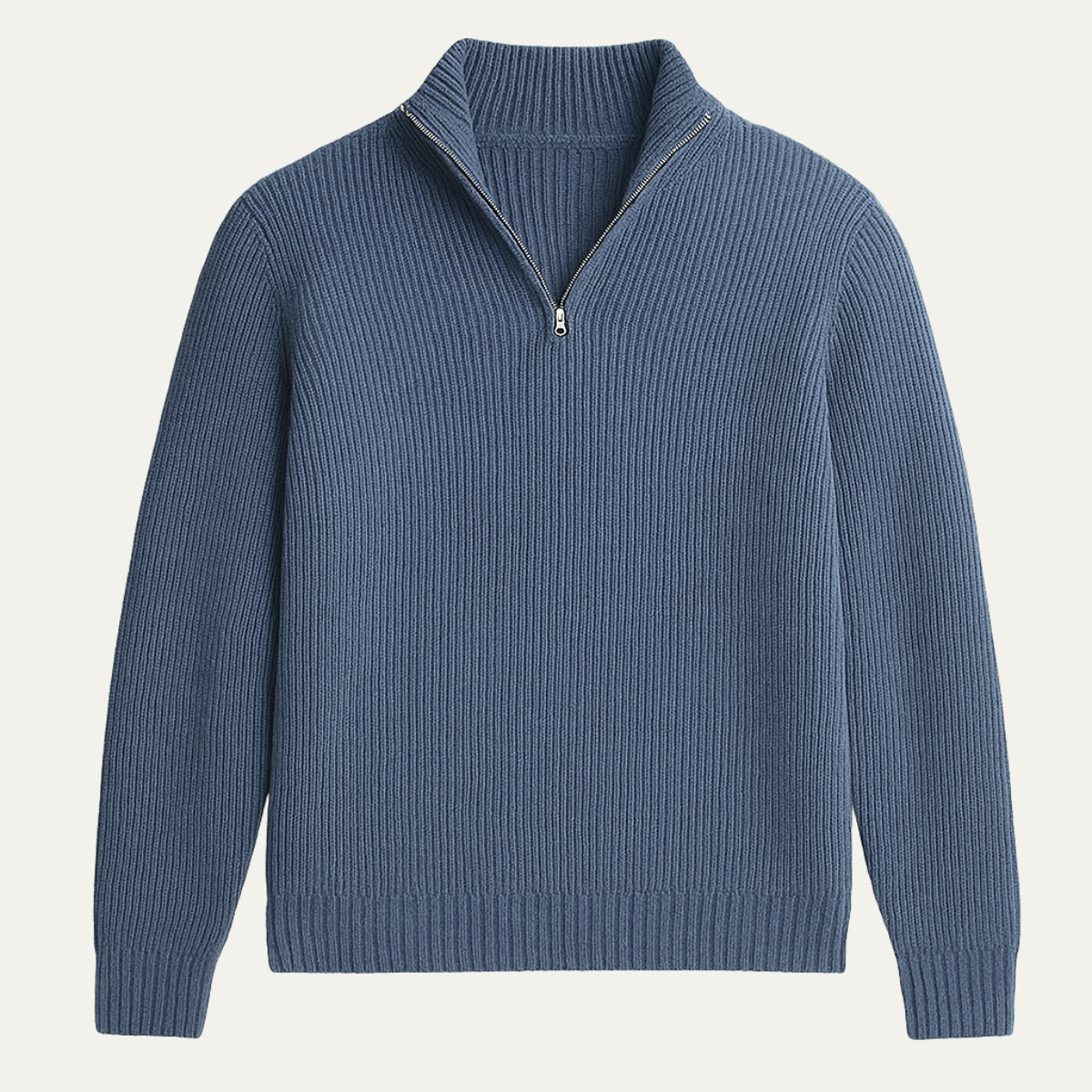 Men's ribbed mock neck half-zip sweater with long sleeves
