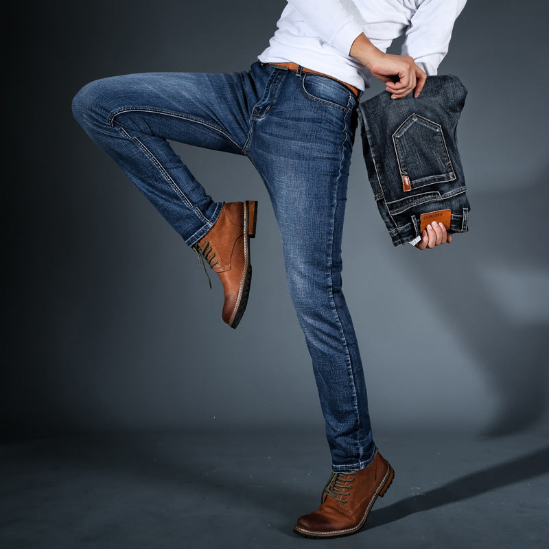 Men's slim fit jeans with five-pocket design and tapered legs