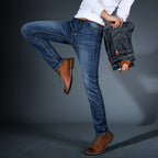 Men's slim fit jeans with five-pocket design and tapered legs