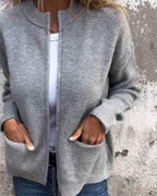 Women's textured knit cardigan with zip front and patch pockets