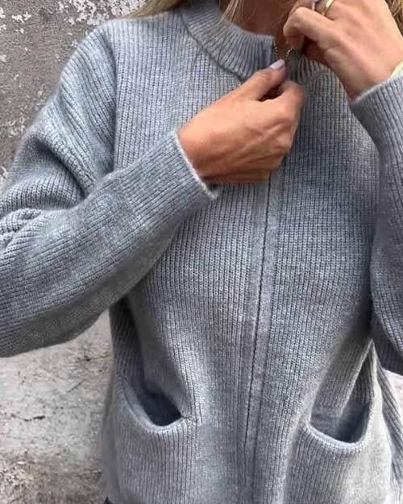 Women's textured knit cardigan with zip front and patch pockets