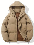 Hooded quilted puffer jacket with zip front and adjustable hem