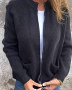 Women's textured knit cardigan with zip front and patch pockets