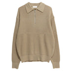 Men's ribbed quarter-zip sweater with collared neckline and long sleeves