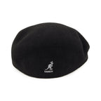 Black Kangol 504 flat cap with curved peak and embroidered logo