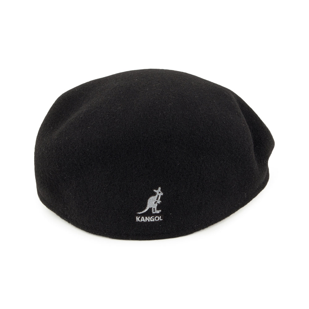 Black Kangol 504 flat cap with curved peak and embroidered logo