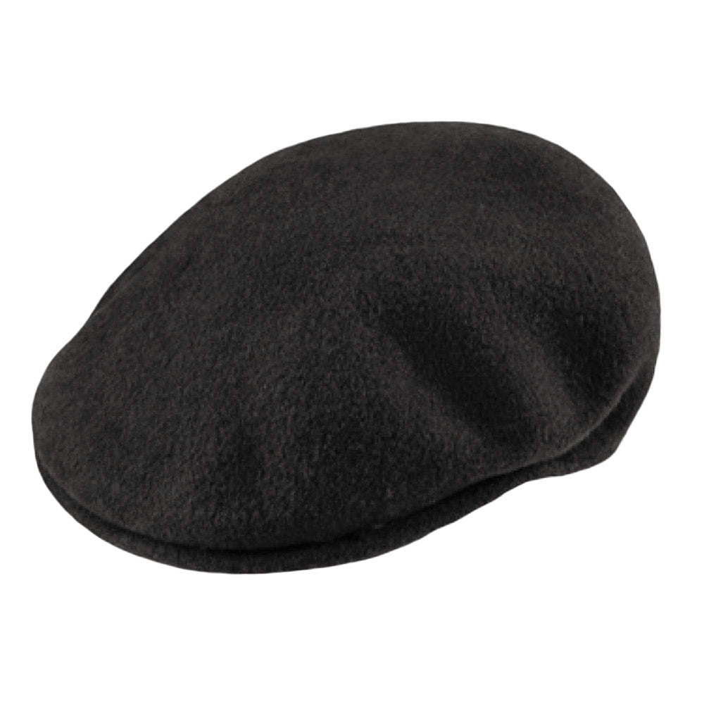 Black Kangol 504 flat cap with curved peak and embroidered logo