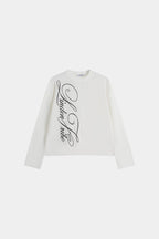 Men's white waffle sweatshirt with dark script front graphic