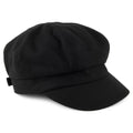 Black women's baker boy cap with rounded panelled crown and short curved brim