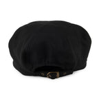 Black women's baker boy cap with rounded panelled crown and short curved brim