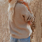 Women's multicoloured colour block cable knit turtleneck jumper