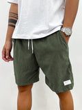 Men's corduroy shorts with drawstring waist, side pockets and straight mid-thigh cut