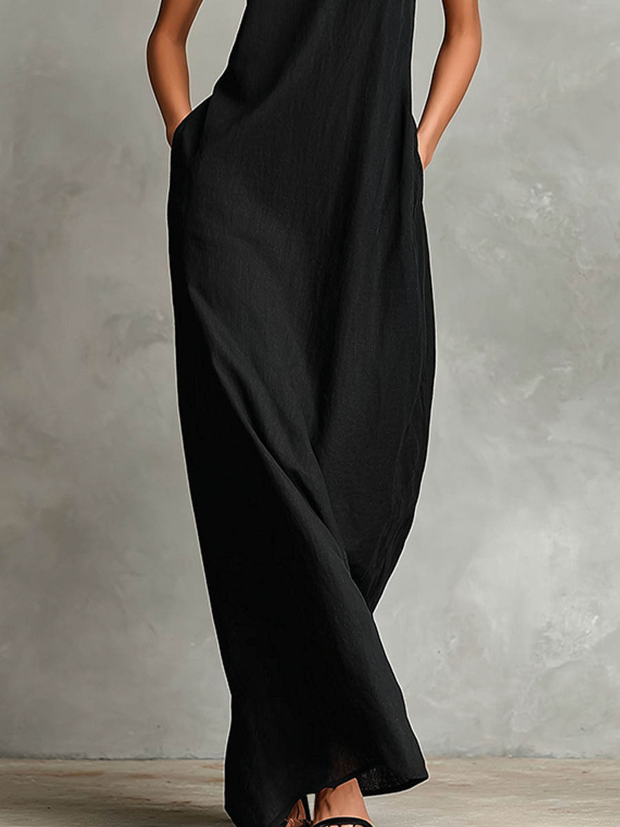 Women's sleeveless high-neck maxi dress with side pockets