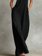 Women's sleeveless high-neck maxi dress with side pockets