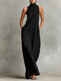Women's sleeveless high-neck maxi dress with side pockets