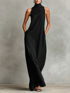Women's sleeveless high-neck maxi dress with side pockets