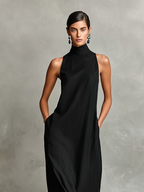 Women's sleeveless high-neck maxi dress with side pockets