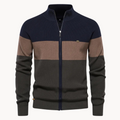 Men's colour-block striped cardigan with mock neck and front zip