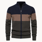 Men's colour-block striped cardigan with mock neck and front zip