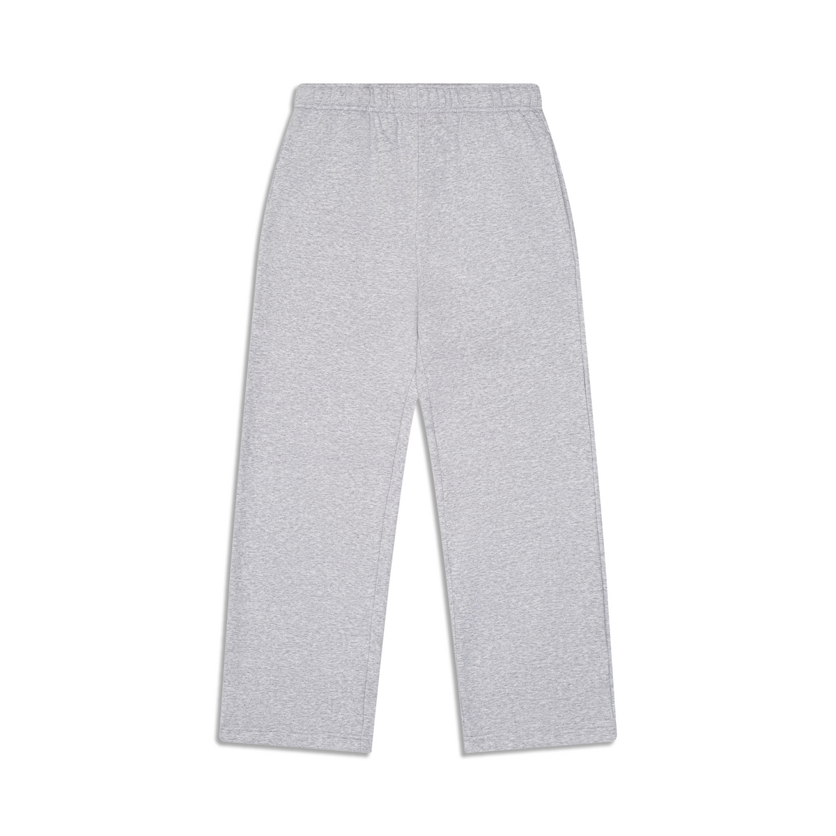 Men's grey wide-leg fleece sweatpants shown with trainers