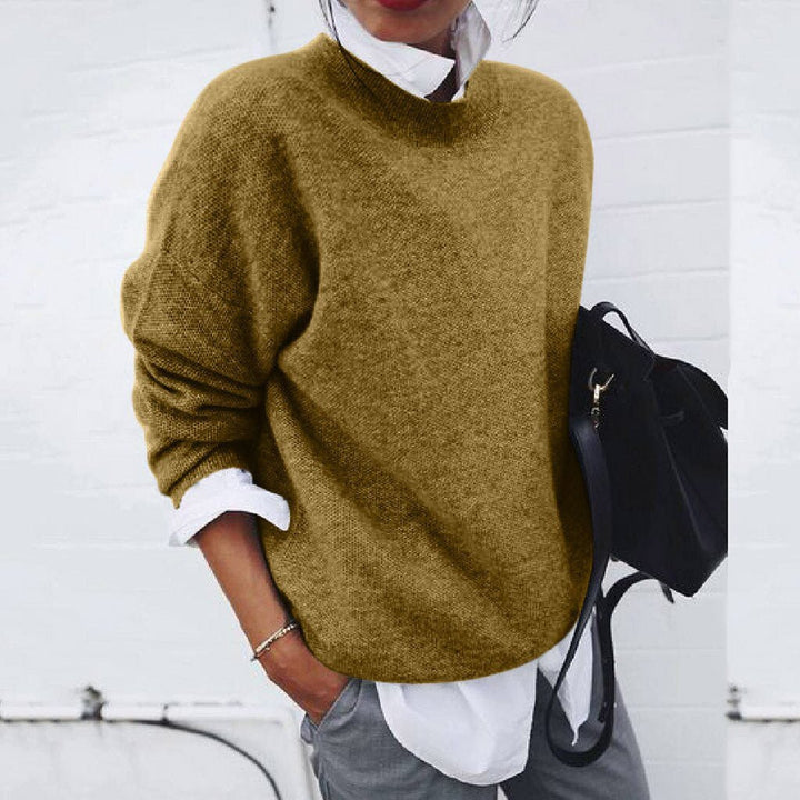 Women's textured crew neck jumper with long sleeves and ribbed trims