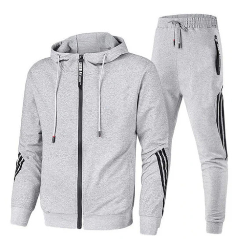 Men's hooded tracksuit set with zip hoodie and tapered jogger trousers